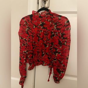 Red and black floral blouse